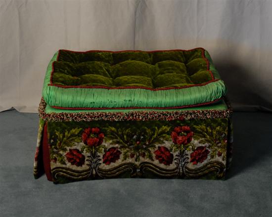 Appraisal: A Victorian Ottoman tufted olive green velvet seat with seafoam