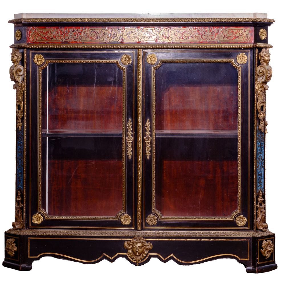 Appraisal: BOULLE STYLE MARBLE TOP CABINETHaving an ivory marble top framed