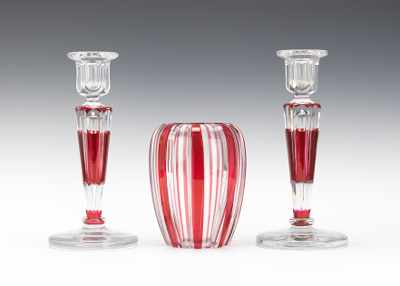 Appraisal: Val St Lambert Verrier Heavy cut glass vase and candle