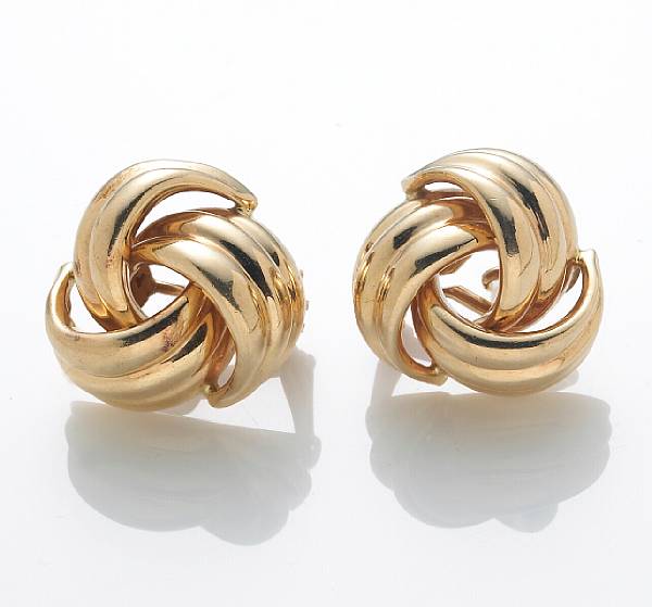 Appraisal: A pair of k gold knot earrings Tiffany amp Co