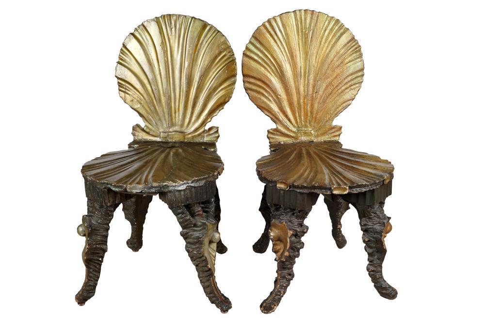 Appraisal: PAIR OF VENETIAN STYLE GROTTO CHAIRSCondition damage to back on