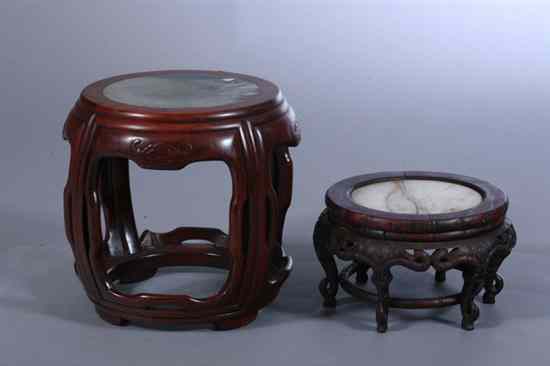 Appraisal: TWO CHINESE MARBLE INSET WOOD STOOLS - Larger in x