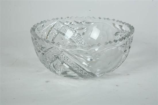 Appraisal: CUT GLASS BOWL Signed Clark Floral decoration and scalloped rim