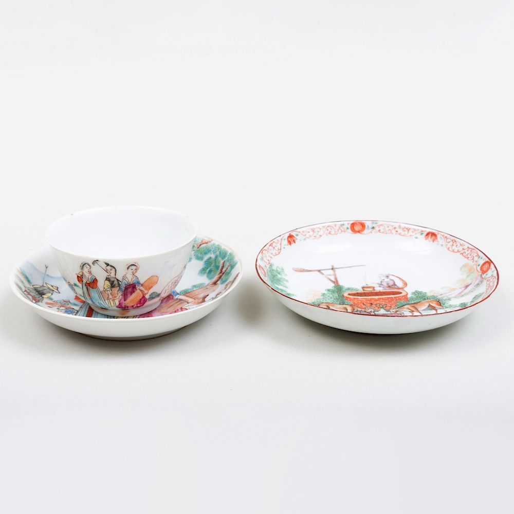 Appraisal: Chinese Export Cup and Saucer and an European Decorated Saucer