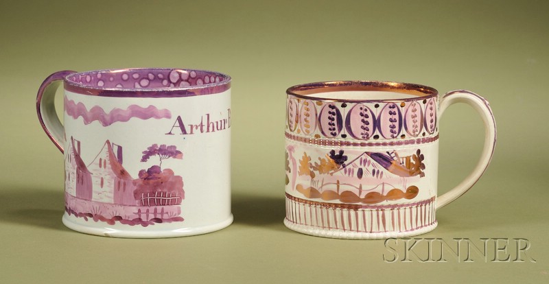 Appraisal: Two Sunderland Pink Lustre Mugs England early th century one