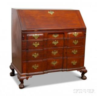 Appraisal: Chippendale Carved Mahogany Block-front Desk Boston Massachusetts late th century