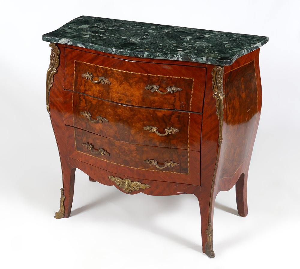 Appraisal: MARBLE TOP ORMOLU COMMODE Serpentine green marble top drawer bombe