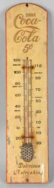 Appraisal: Wooden Coca-Cola Thermometer Circa Some heavy overall wear with paint