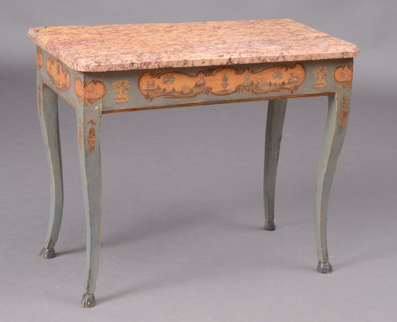 Appraisal: ITALIAN LATE ROCOCO LACCA POVERA AND PAINTED CENTER TABLE The