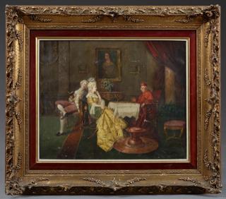 Appraisal: Continental School Interior Scene with Cardinal and Elegant Couple Playing