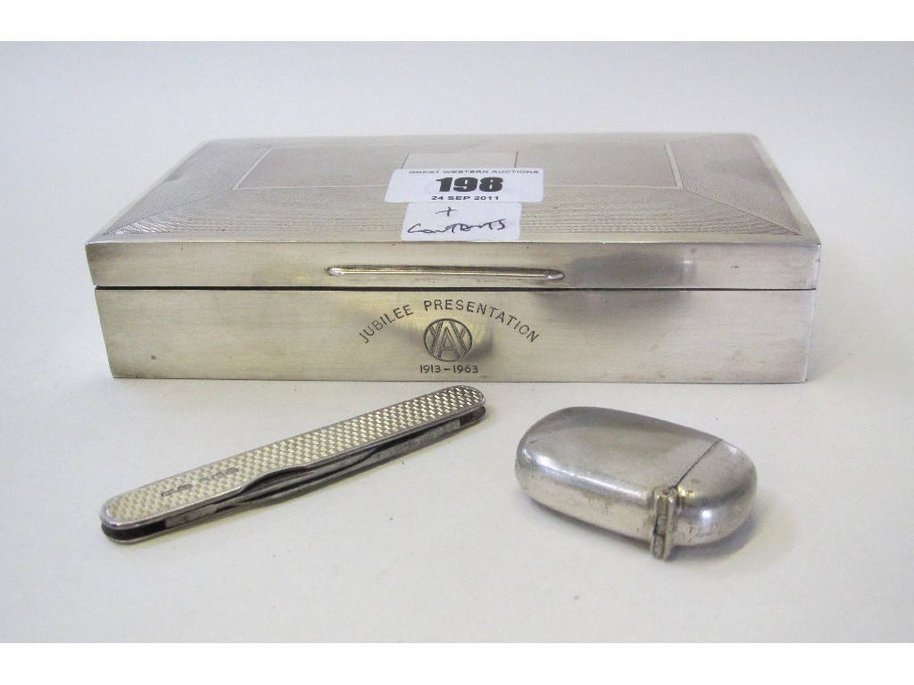 Appraisal: Lot comprising silver cigarette box a silver pocket knife and