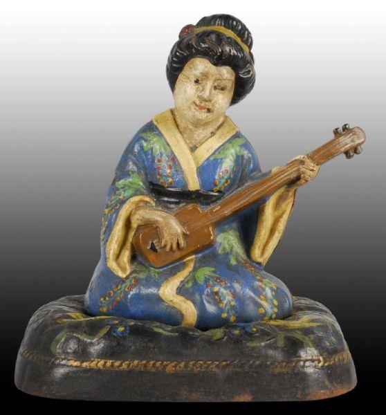 Appraisal: Cast Iron Geisha on Floral Cushion Doorstop Description Made by