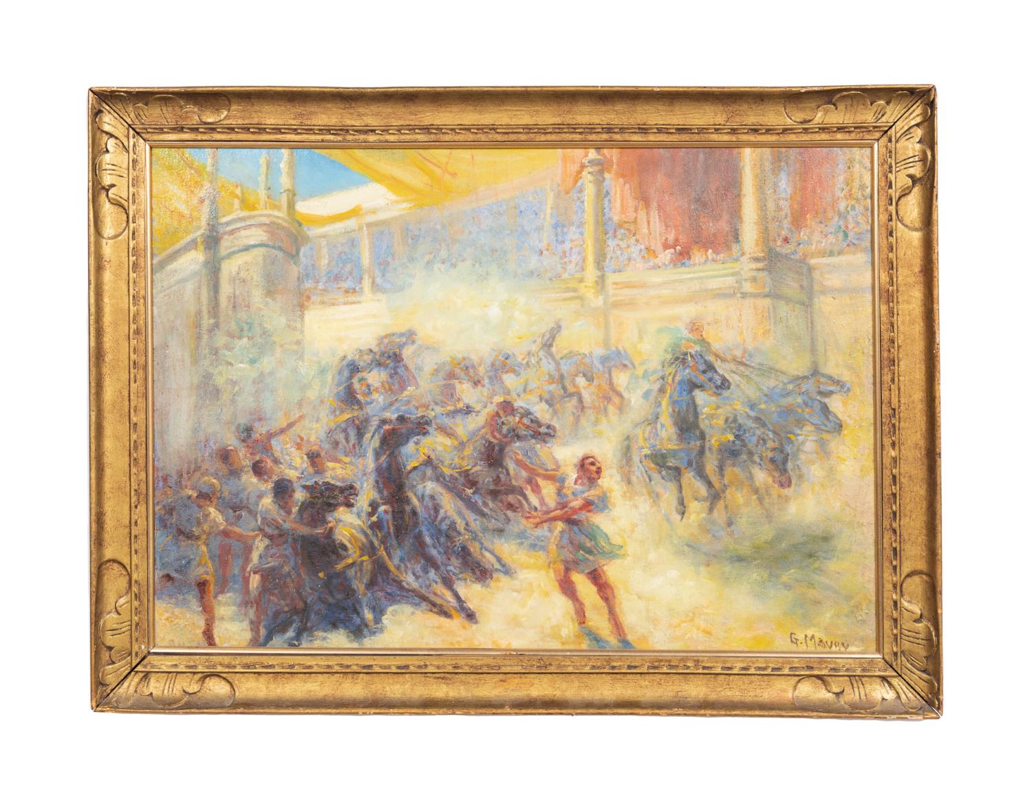 Appraisal: G MAURY CHARIOT RACE OIL ON CANVAS Georges Sauveur Maury