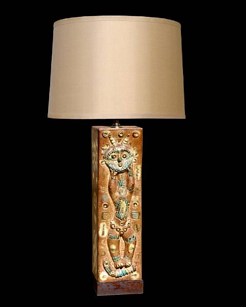 Appraisal: A Sascha Brastoff glazed ceramic lamp circa The rectangular column