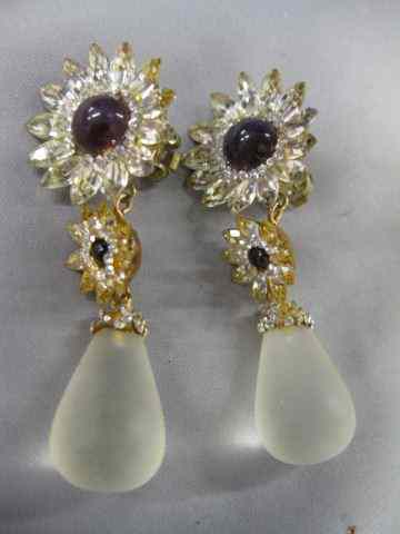 Appraisal: Deanna Hamro Designer Earrings florals with frosted crystal teardrops ''