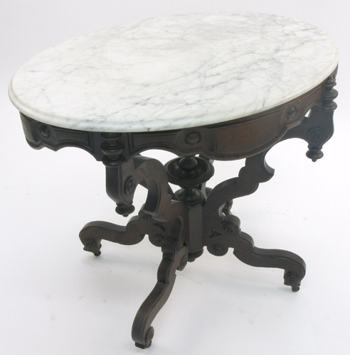 Appraisal: VICTORIAN MARBLE TOP LAMP TABLE American c - having an