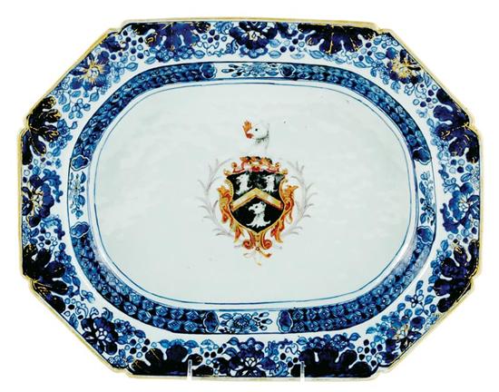 Appraisal: Chinese Export Skinner armorial shallow platter circa rectangular rim with