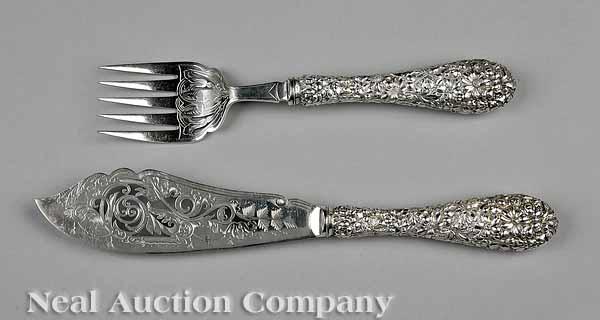 Appraisal: An American Sterling Silver Repouss Fish Serving Knife and Fork