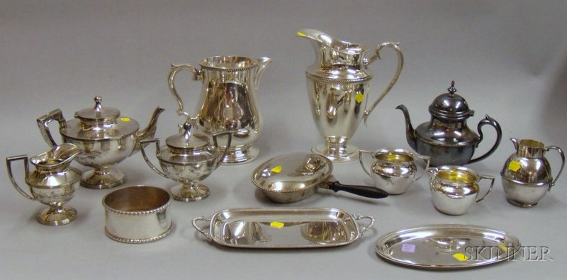 Appraisal: Approximately Thirteen Silver Plated Serving Articles two creamer and sugar