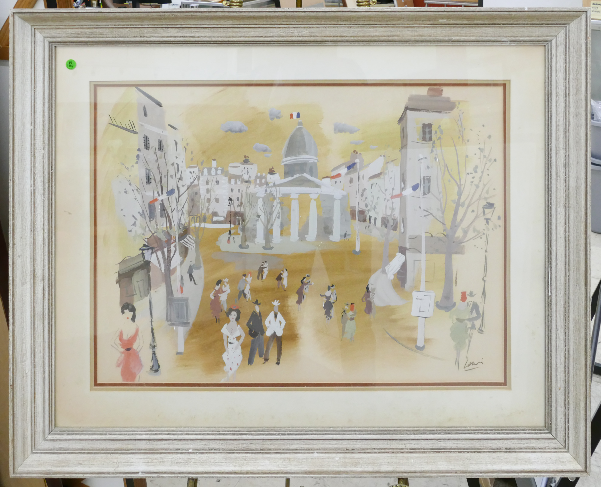 Appraisal: Lew Mid Century French Street Scene Painting Framed ''x ''