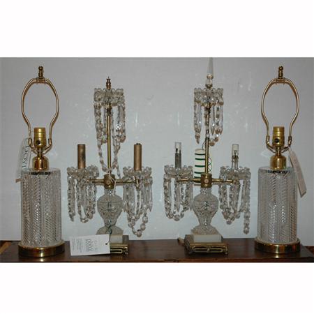 Appraisal: Pair of Georgian Style Gilt-Metal and Glass Two Light Candelabra