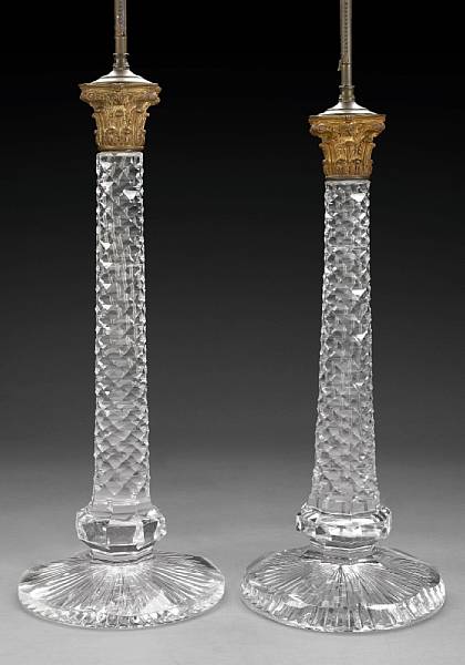 Appraisal: Two gilt bronze mounted cut glass table lamps th century