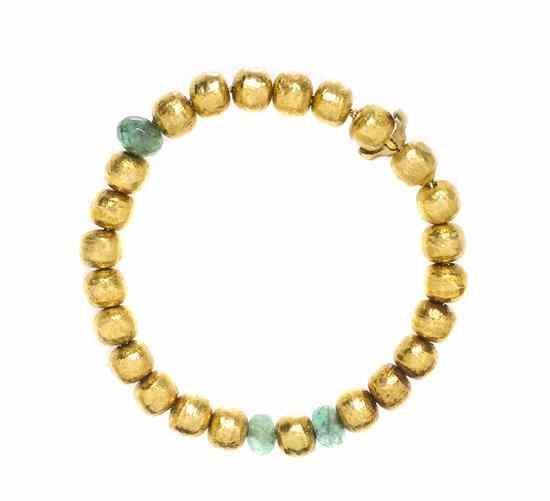 Appraisal: An Karat Yellow Gold and Emerald Bead Buddha Bracelet Paola