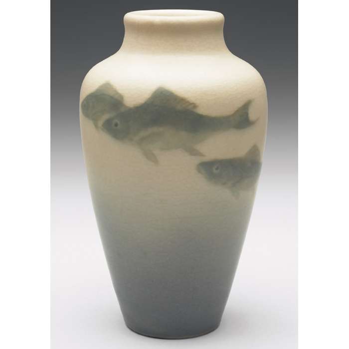 Appraisal: Rookwood vase shouldered shape Vellum glaze with four swimming fish