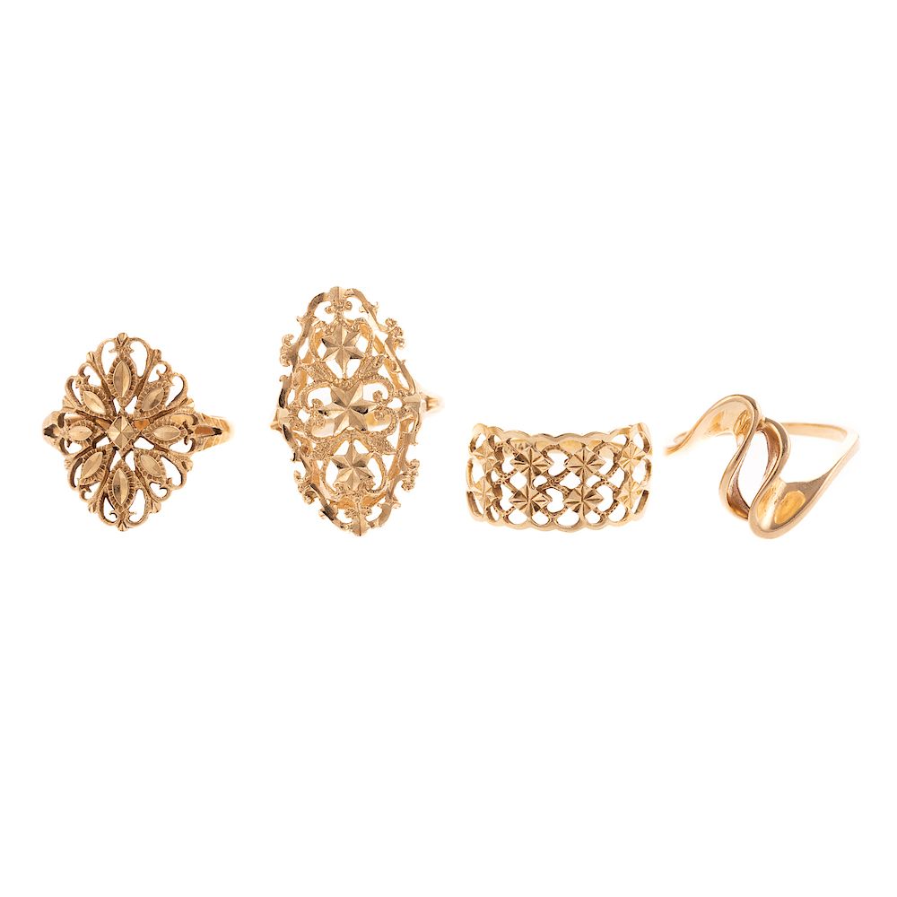 Appraisal: Four Ladies Open Work Rings in K Gold K yellow