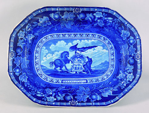 Appraisal: Historical blue Staffordshire Arms of Pennsylvania platter th c l