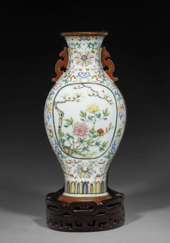 Appraisal: QIANLONG FLORAL WALL VASE Antique and beautifully enameled Chinese porcelain