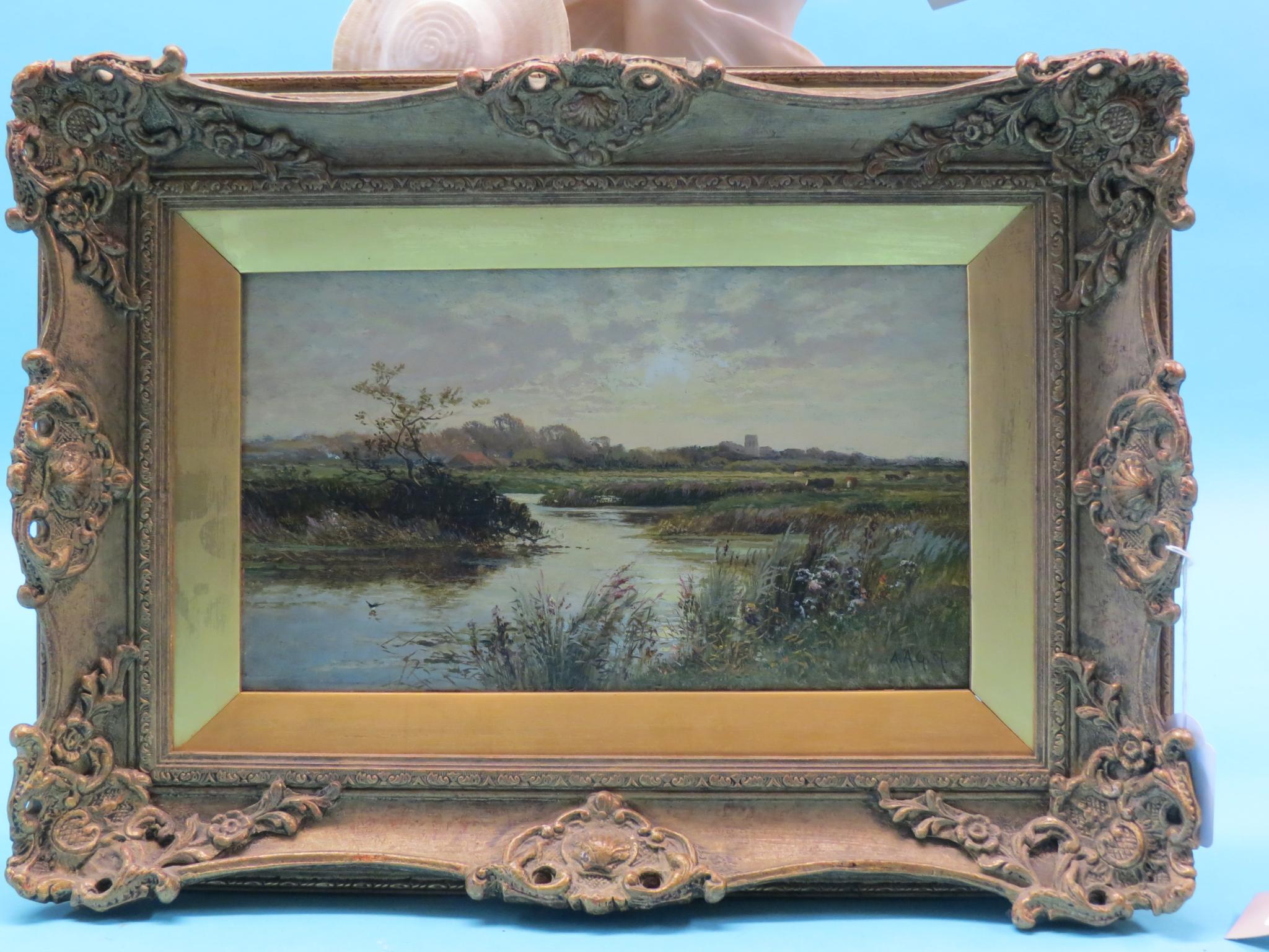 Appraisal: Attributed to A A Glendening - oil on canvas river