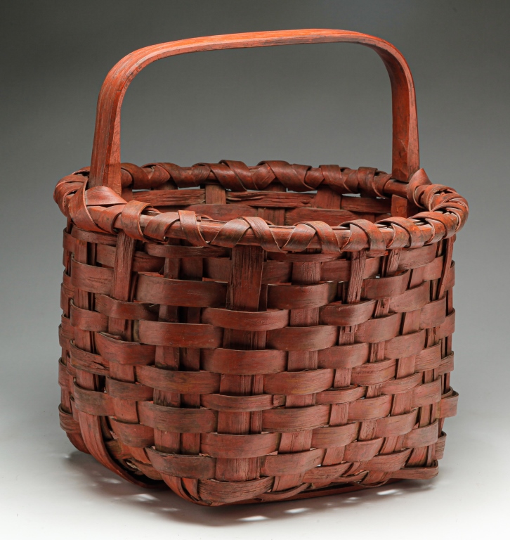 Appraisal: AMERICAN PAINTED BASKET Late th-early th century Woven splint basket