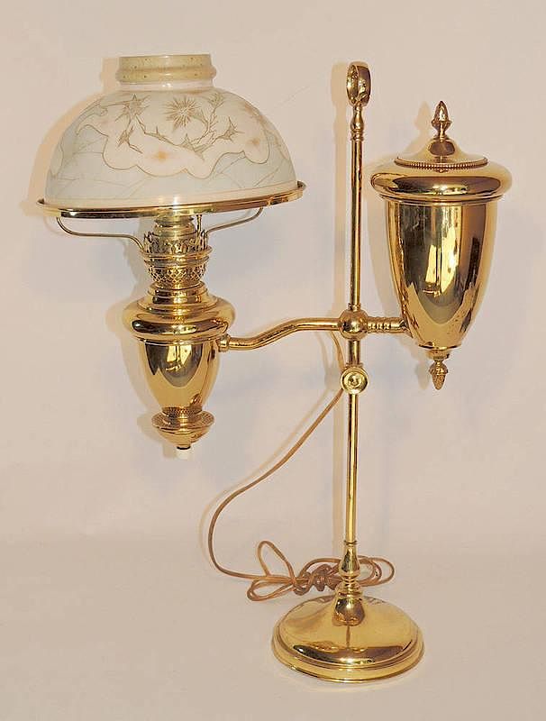 Appraisal: Brass Single-Arm Student Lamp Adjustable height Includes additional shade tall