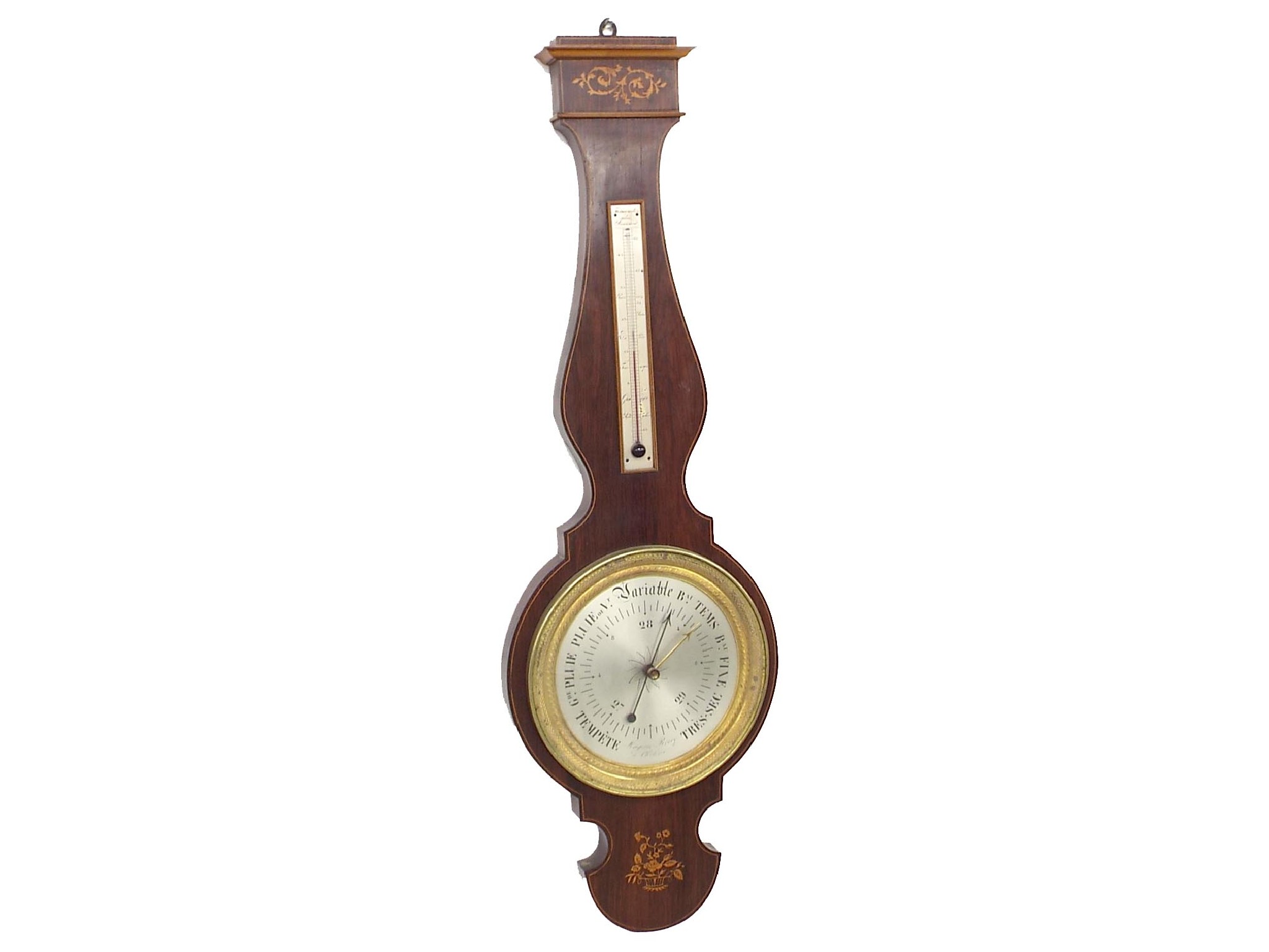 Appraisal: Rosewood inlaid banjo barometer the silvered dial within a gilt