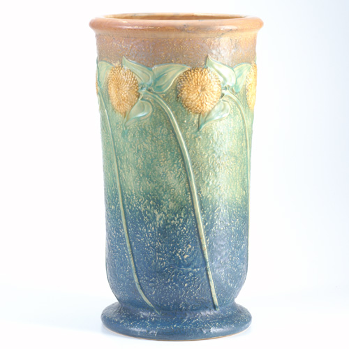 Appraisal: ROSEVILLE Sunflower umbrella stand Crisply decorated strong color Faint spiderlines