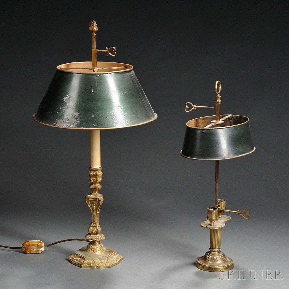 Appraisal: Two French Bronze Lamps late th century an electrified candlestick