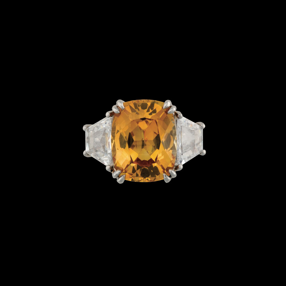 Appraisal: Platinum Ring set with a cushion cut yellow sapphire approx