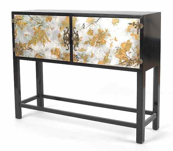 Appraisal: Oriental black lacquer cabinet h w