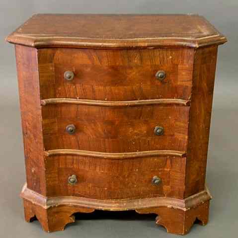 Appraisal: Continental style miniature walnut chest of drawers th c h