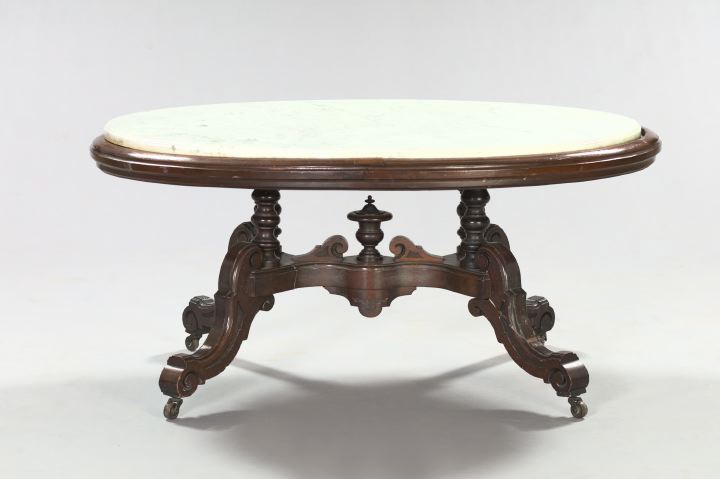 Appraisal: American Renaissance Revival Walnut and Marble-Top Center Table third quarter