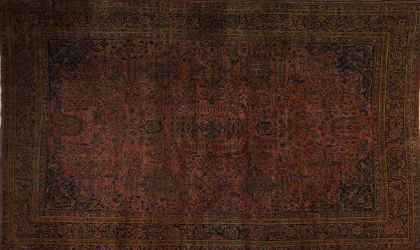 Appraisal: PERSIAN SAROUK Room-size rug with indigo and mustard floral sprays