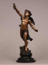 Appraisal: Bronze Cupid th Century Large bronze Cupid holds high the