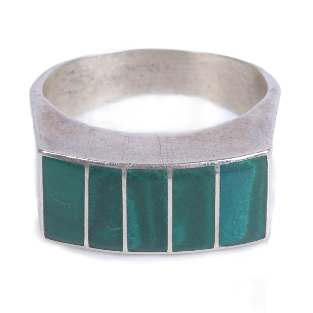 Appraisal: RODERICK KASKALLA ZUNI NATIVE AMERICAN STERLING SILVER AND MALACHITE CHANNEL