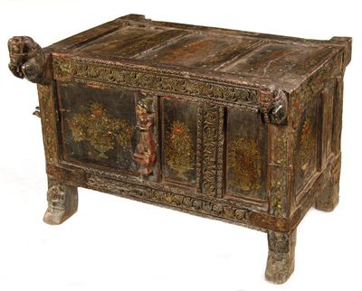 Appraisal: A Persian carved and polychrome decorated food hutch the triple