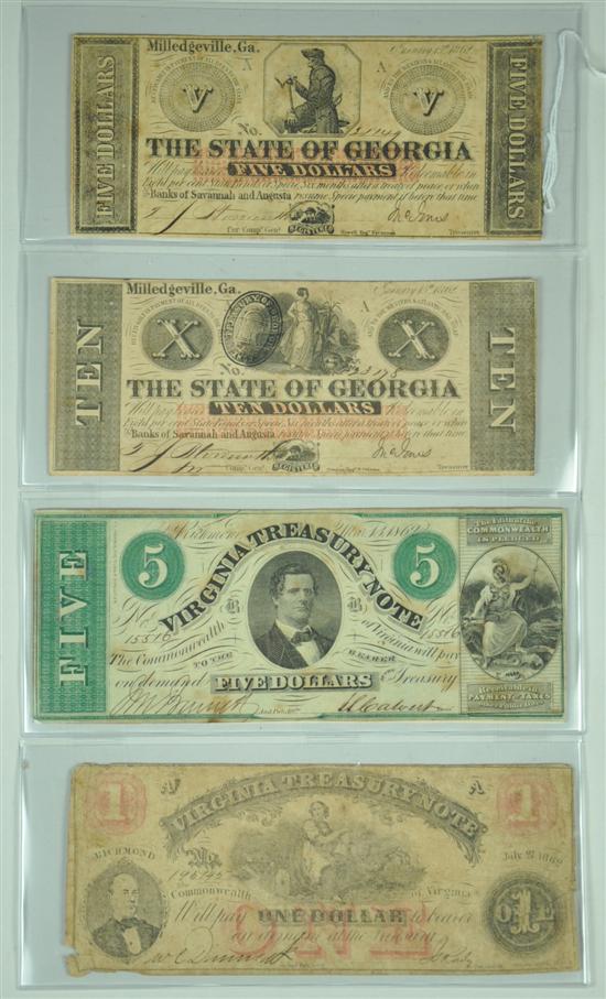 Appraisal: Four State Currency Notes From Georgia a note dated with