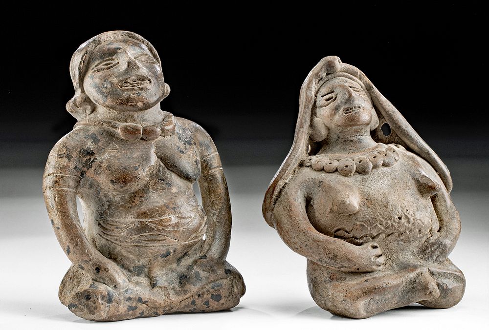 Appraisal: Rare Pair of Proto Maya Pottery Seated Female Figures Pre-Columbian