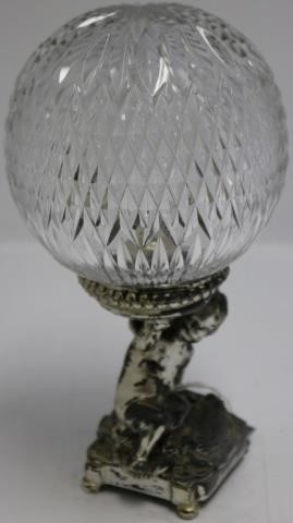 Appraisal: UNUSUAL PAIRPOINT BOUDOIR LAMP ROUND CUT GLASSSHADE SILVER PLATED BASE