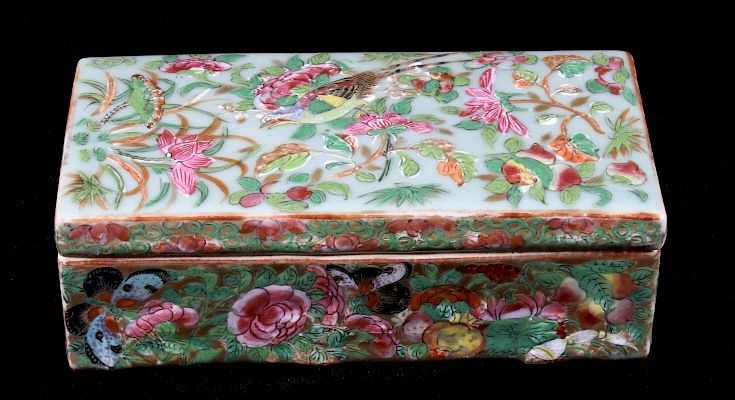 Appraisal: Chinese Hand Painted Porcelain Pen Box This lot includes a