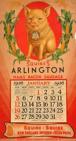 Appraisal: Paper Squire's Hams Calendar Description Full pad with both metal